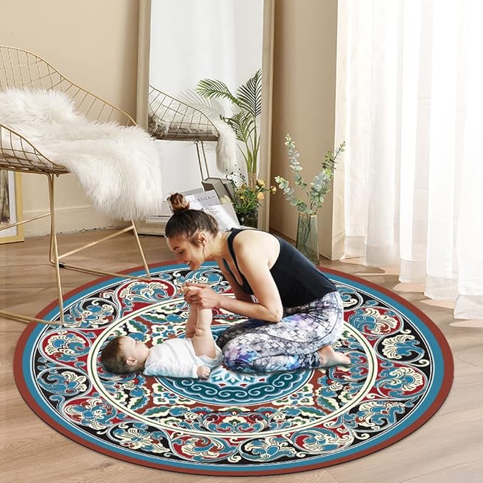 Knsbk Large Round Yoga Mat 4.6'X3.5mm for Exercise Premium Extra Thick, Ultra Comfortable, Non Slip, Meditation Mat - Bloomnest