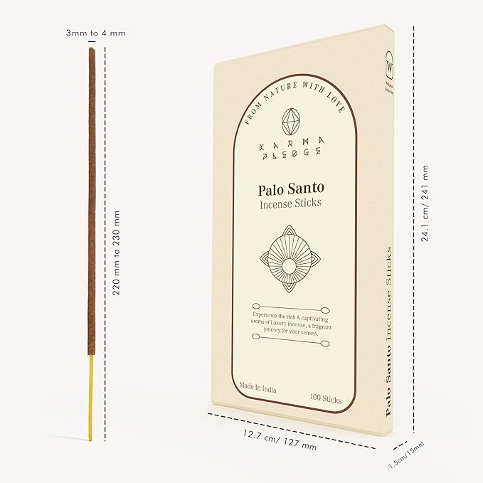 Palo Santo Incense Sticks, Organic Hand Dipped 100 Sticks with Natural Herbs & Aromatic Ingredients, Burn Time 45 to 60 Minutes, Incense for Positivity, Yoga, Meditation, Relaxation, Spiritual Gift KARMAPLEDGE
