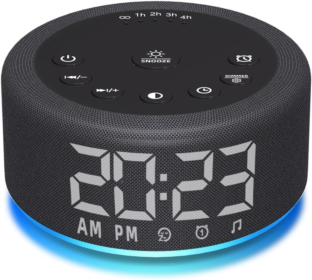 【3 in 1】 Sound Machine Alarm Clock Night Light White Noise Machine with 27 Sleeping Sounds for Baby Kids Adults 32 Level Volume Auto Off Timer Memory Function Digital Clock with 30 Wake Up Sounds