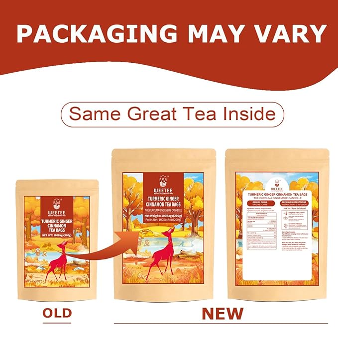 WT WEETEE Turmeric Ginger Cinnamon Tea Bags, Warm & Spicy Turmeric Ginger Herbal Blend Tea, Rich in Antioxidant, Natural Ingredients, Caffeine-free - Bloomnest