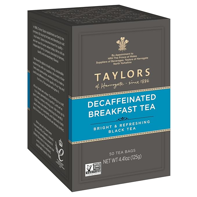 Taylors of Harrogate Decaffeinated Breakfast,Black Tea,Pillow Bags,Rich,Bright & Balanced,Decaffeinated,Enjoy Hot or Iced,50 Teabags,50 Count (Pack of 2) - Bloomnest