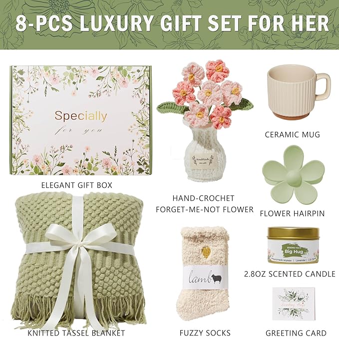 Valentines Day Gifts for Her Wife Mom Friend Sister Girlfriend, Self Care Birthday Gifts for Women Get Well Soon Care Package, Sympathy Gift Set After Surgery Thinking of You Inspirational Basket - Bloomnest