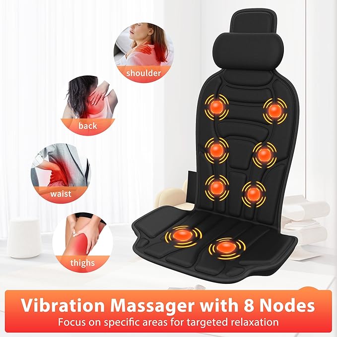 Heated Vibration Massage Chair Pad with 8 Motors – 5 Massage Modes & Adjustable Heat Levels, Memory Foam Back Massager Cushion for Office Chair, or Home Use - Bloomnest