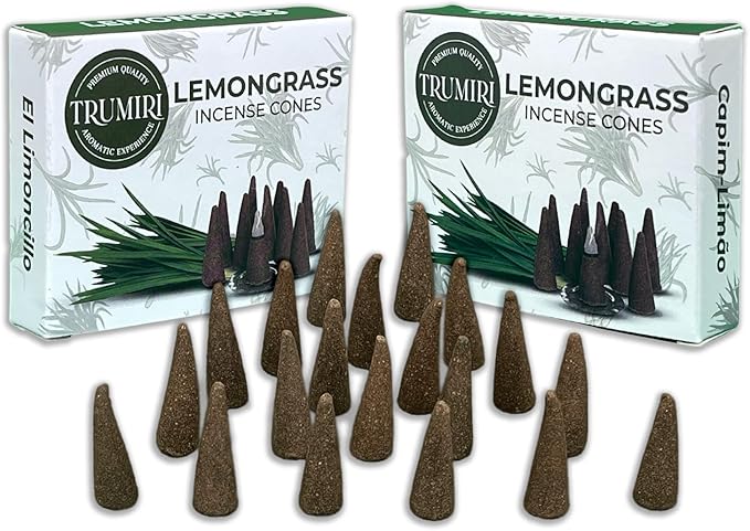 TRUMIRI Lemongrass Incense Cones - Total 20 Cone Incense - Dual Pack of 10 Insence Cones - Incense Cones Scented - Cone Incense Scents - Insense Cones - Incent Cone TRUMIRI