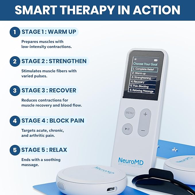 NeuroMD Wireless TENS Unit Muscle Stimulator for Pain Relief | TENS Machine with Electrode Pads | 5-Step Complete Relief Program with EMS Technology for Back Pain, Muscle Strengthening, and Sciatica - Bloomnest