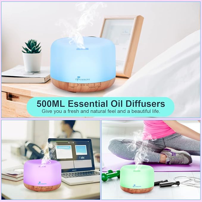 Diffuserlove Diffuser Essential Oil Diffusers 500ML Remote Control Aroma Diffuser Cool Mist Aromatherapy Diffuser with Mute Design, Timer and Auto Shut-Off for Office Living Room Yellow - Bloomnest