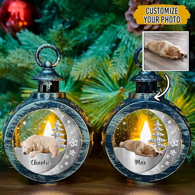 WRAPPINESS Personalized Sleeping Dog Christmas Lantern for Dog Lovers, Custom Photo Memorial Lantern Loss of Dog, Deepest Sympathy Gift for Pet Loss, Hardest Goodbye Dog Remembrance Gift - Bloomnest