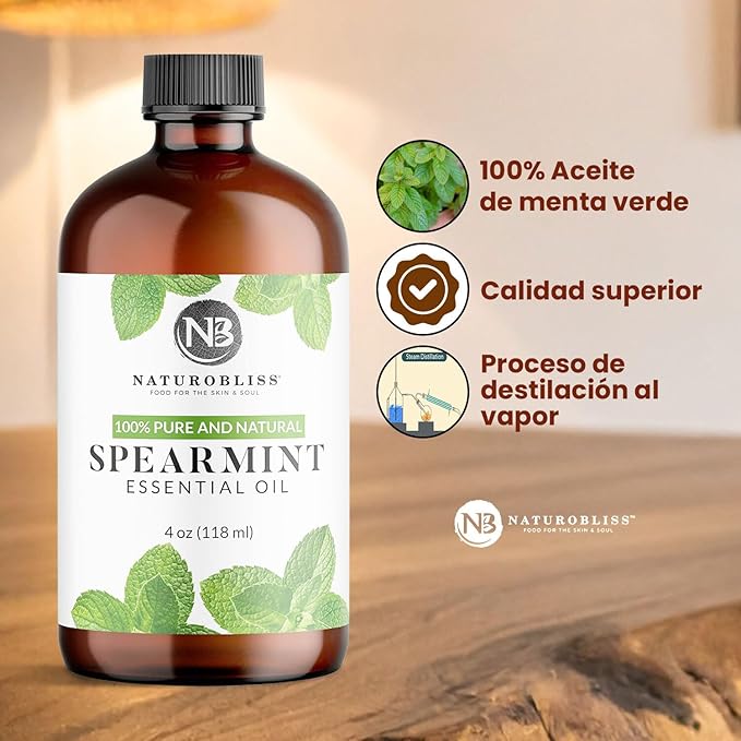 NaturoBliss Spearmint Essential Oil, 100% Pure and Natural Therapeutic Grade, Premium Quality Spearmint Oil, 4 fl. Oz - Perfect for Aromatherapy and Relaxation - Bloomnest