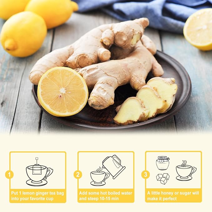 TEARELAE - Lemon Ginger Tea Bags, 70 Count - Natural & Pure Herbal Tea with Ginger Root, Lemon, Lemongrass - Non-GMO - Caffeine-free - Support Healthy Digestion - Bloomnest