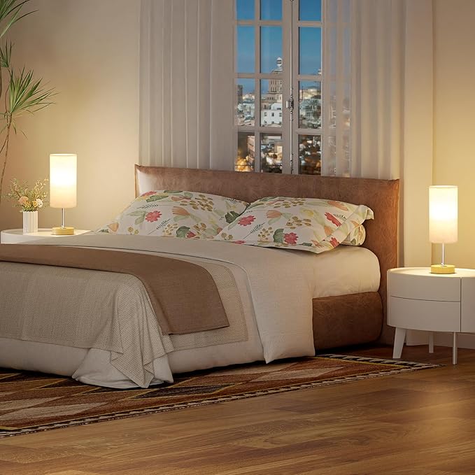 Touch Bedside Lamps Set of 2 - 3 Way Dimmable Table Lamps for Bedroom, Nightstand Lamp with Wooden Charging Station for Kids Room Dorm, Small Desk Lamp for Living Room, Office, Kids Room, Nursery - Bloomnest