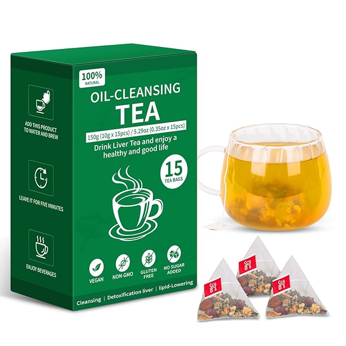 Oil Reducing Tea, 100% Pure & Natural Oil Cleansing Tea with 10 Precious Ingredients Formula for Liver Detoxification, Effectively Improve Intestinal Cleansing (1 Box/15 Bags) - Bloomnest