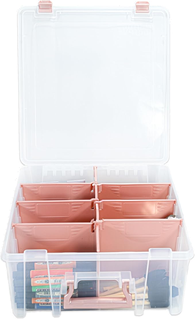 ArtBin 6990RK Super Satchel Double Deep, Portable Art & Craft Organizer with Handle, [1] Plastic Storage Case, Clear with Rose Gold Accents - Bloomnest