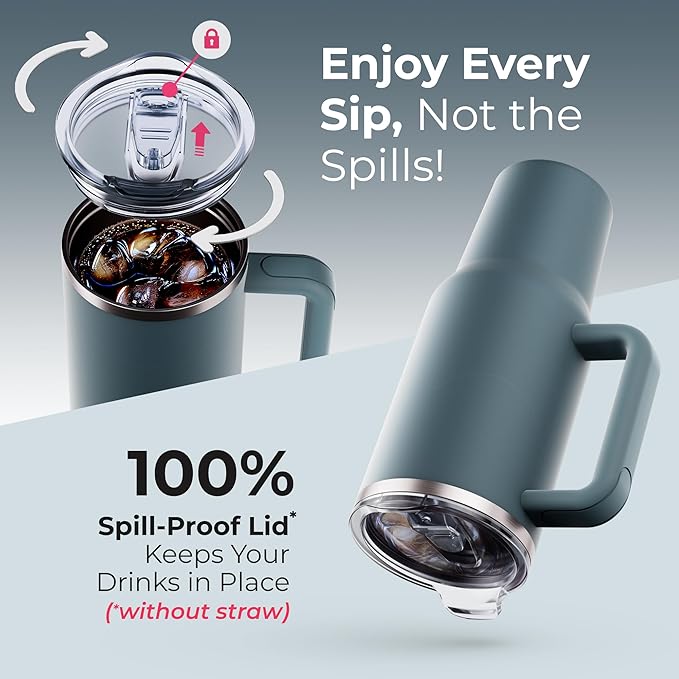 40 oz Tumbler With Handle and Straw Made of Stainless Steel - Double Wall Vacuum Insulated Tumbler With Lid - Sweat Proof Easy Grip, BPA-Free, Dishwasher Safe Tumbler (Charcoal) - Bloomnest
