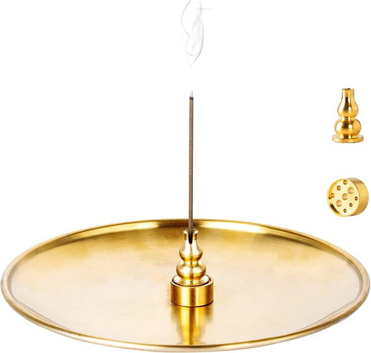 3 in 1 Incense Burner - 6.7 Inch Brass Incense Holder for Incense Sticks/Coil Incense/Incense Cones - Metal Gourd-Shaped Ash Catcher for Meditation Yoga Room Home Decor ZX11M - Bloomnest