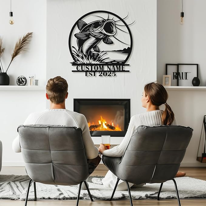 Personalized Catfish Metal Sign – Custom Name Fishing Wall Art – Iron Decoration for Cabins, Lake Houses, Man Caves, and Outdoor Spaces (Catfish-5) - Bloomnest