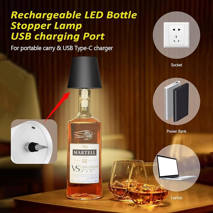 2025 New Wireless Bottle Lamp - LED Bottle Lights for Liquor & Wine Bottles, Cordless Lampshade, Whiskey Bottle Top Light, Bottle Stopper Night Light Kit, Rechargeable RGB Remote & Touch-Dimmable - Bloomnest