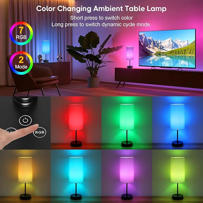Unicozin 17Inch Table Lamp, 3 CCT 3000K/4500K/6500K & RGB Color Changing, Stepless Dimmable Bedside Lamp for Reading, Ambience Nightstand Light for Home Decor Party, Cream Shade - Bloomnest