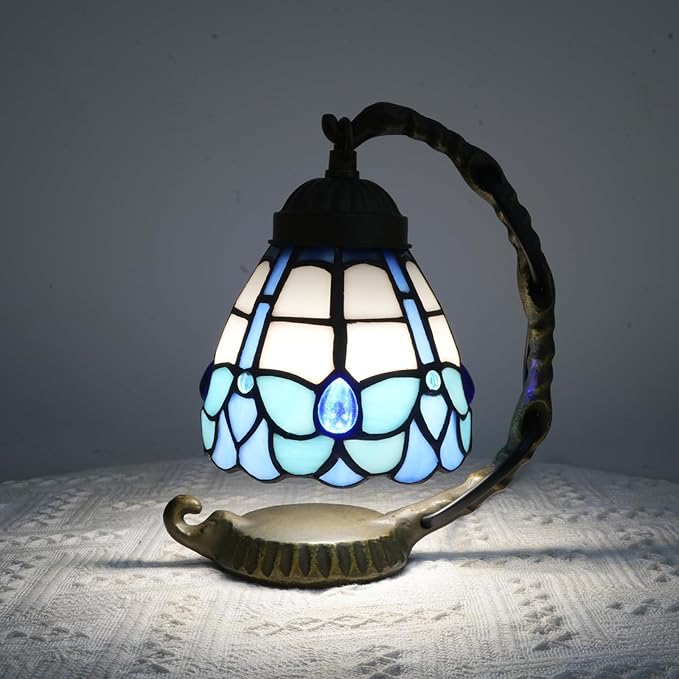 Blue Butterfly Tiffany Lamp Small Stained Glass Accent Night Light Retro Unique Nightstand Light Mini Bedside Table Lamp for Home Decor Bedroom Living Room Boys Girls Christmas Gifts - Bloomnest