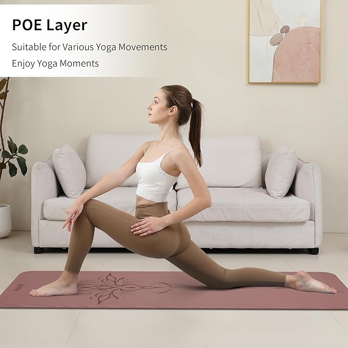 HAHE Yoga Mat Thick (8MM,1/3"), Eco-Friendly POE Non Slip Yoga Mat, High Rebound & Shock Absorption, Anti-Tear & Sweat-Resistant for Yoga, Fitness, Home, Workouts, Large Pilates Mats 72"x24" with Carrying Strap - Bloomnest