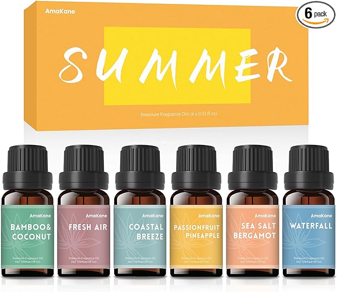 AmaKane Summer Essential Oils, Fragrance Oil for Soap Making, Candle Making Scents, Passionfruit Pineapple, Coastal Breeze and More, Diffuser Oils Scents for Home, Aromatherapy Oils 6x10 ml - Bloomnest
