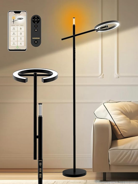 Happy Light Therapy Lamp, 10000 Lux UV-Free Full Spectrum Sunlight Floor Lamp with Remote & App Control, Adjustable Brightness & Color Temps 2700-6500K, 2 in 1 LED Sun lamp for Living Room Home Office - Bloomnest
