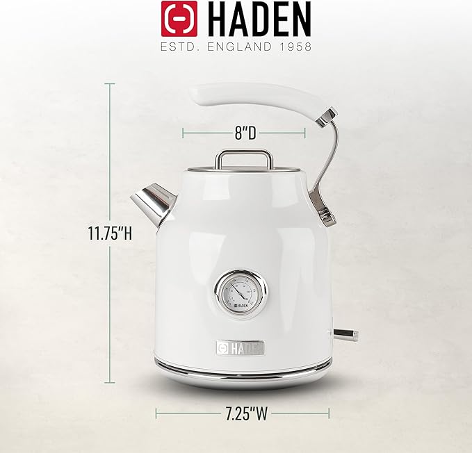 Haden Dorset 1.7 Liter Stainless Steel Electric Kettle, Hot Water Kettle with 360-Degree Base and Auto Shutoff, Ivory & Chrome - Bloomnest