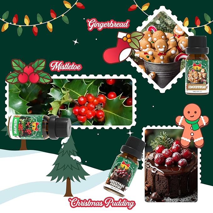Christmas Essential Oils Set, Fragrance Oil Set for Diffuser, Scent Diffuser Oil for Candle Making-Christmas Cake, Eggnog, Candy Canes, Gingerbread, Mistletoe, Christmas Pudding - Bloomnest