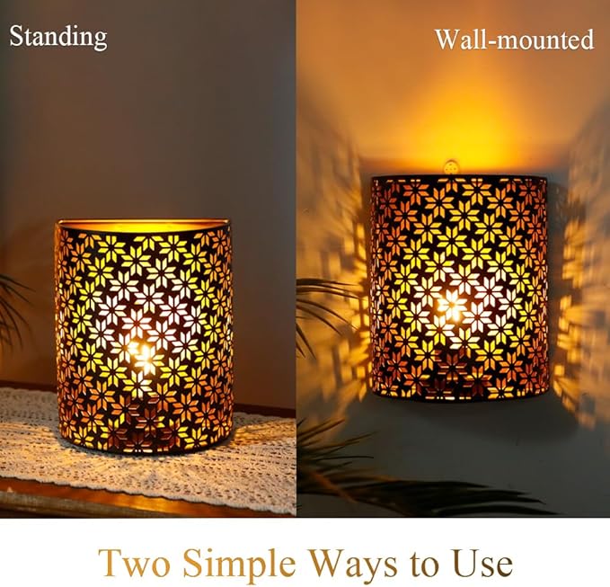 JHY DESIGN Set of 2 Battery Powered Lamp 8''H Vintage Wall Mount Lamp Metal Wall Sconce Lighting with LED Edison Style Bulb and 6-Hours Timer Wall Decor for Bedroom Living Room Hallway - Bloomnest