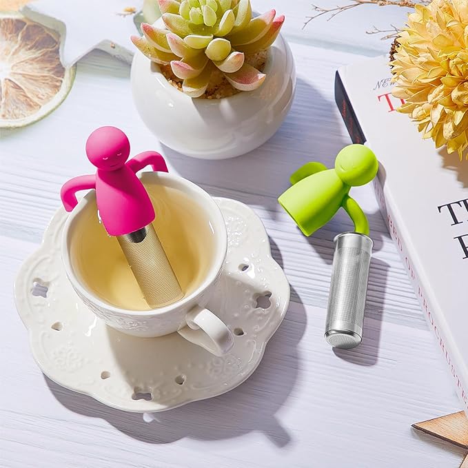 2 Pieces Tea Infuser for Loose Tea Cute Fine Mesh Tea Strainer Stainless Steel Tea Filter Ball Tea Diffuser Steeper for Teacups Teapots (Green, Rose Red) (JI-Hicarer-8)