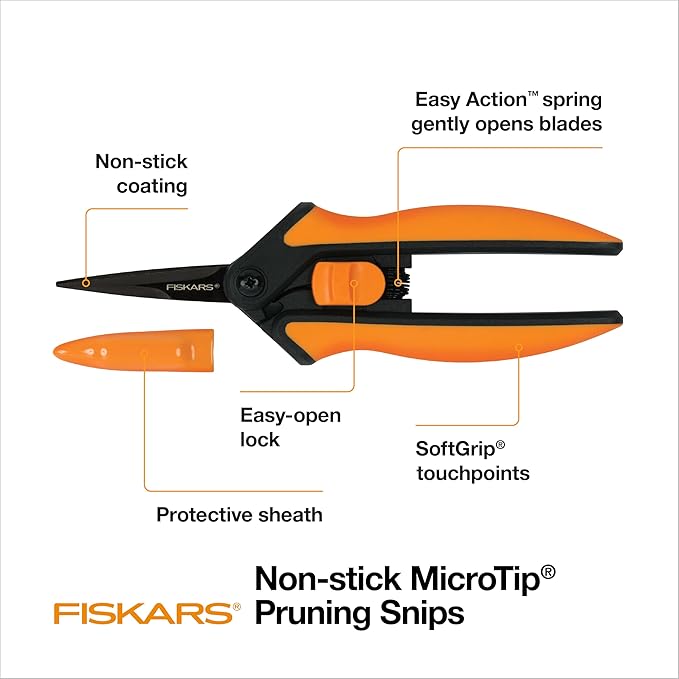 Fiskars Micro-Tip Rose Pruning Shears, 6" Garden Shears Non-Stick Coated Stainless Steel Blade, Gardening Scissors with SoftGrip Handle - Bloomnest