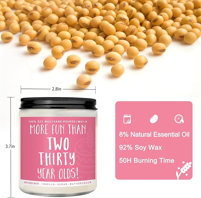 60th Birthday Gifts for Women, Perfect Birthday Present, Funny Presents for Mom, Friends, Wife, Sister, 7oz Vanilla Cream-Scented Candle - Bloomnest