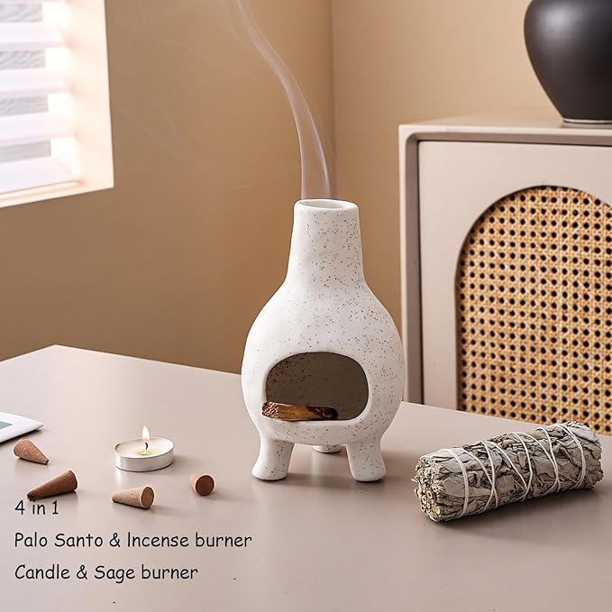 Ceramic Palo Santo Holder Burner - Mini Chimenea Incense Dish for Meditation Décor - Palo Santo Holder for Burn Palo Santo Sticks,Cones,Aromatherapy Yoga JialanGulong
