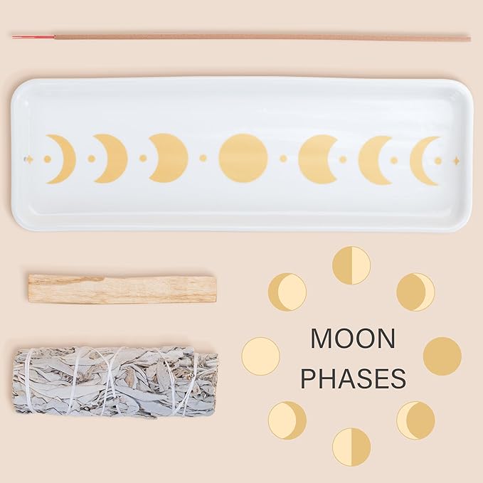 ZenBless Incense Holder Multifunction Incense Burner for Burning Palo Santo,Sage Smudge, Incense Sticks,Handcrafted Ceramic Moon Phase Insence-Stick Holder, Ideal for Spiritual Meditation Yoga Gift - Bloomnest