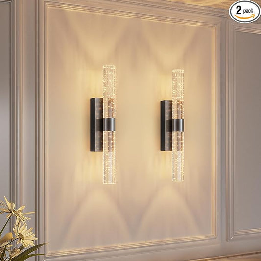 camuucci Battery Operated Black Wall Sconces Set of 2 Rechargeable Battery Powered Wall Light with 12000mAh Indoor Not Hardwired Dimmable Wall Lamp Fixtures for Bedroom Living Room 15.3 Inches - Bloomnest