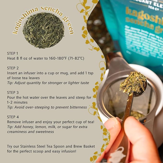 Japanese Sencha Green Tea, Organic Loose Leaf Sencha Tea – Antioxidant & Detox Support – Refreshing Hot or Iced Green Tea – 4 oz Resealable Bag (Makes 50 Cups) – The Elegant Elephant - Bloomnest