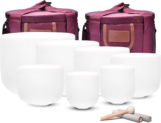 ALIOTH 7-12 inch Set of 7 Crystal Singing Bowls with Carrying Cases and Mallets. for Meditation, Yoga, Chakra Healing & Sound Therapy - Bloomnest
