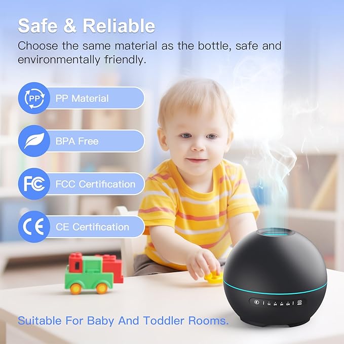 2 Pack Essential Oil Diffuser for Home - 200ml Ultrasonic Aromatherapy Diffuser with 4 Timers & 7 Colors Night Lights, 20dB Quiet Working for 10 Hours (Black+Black) - Bloomnest