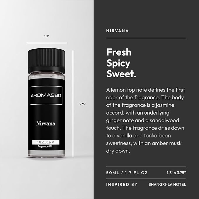 Aroma360 - Nirvana Pro Pod 50ML Fragrance Oil Blend - Hotel Inspired for Luxury Essential Oil Diffusers - Lemon, Jasmine, Ginger, and Sandalwood - Bloomnest