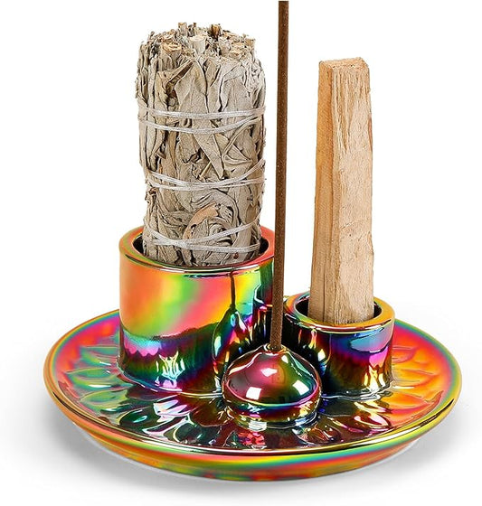 Palo Santo Sticks Holder, Multi-Purpose Handmade Ceramic Incense Burner for Palo Santo Incense Sticks, Sage Holder for Burning, Ash Catcher Tray for Meditation Yoga Room-Colorful ToolSentryX