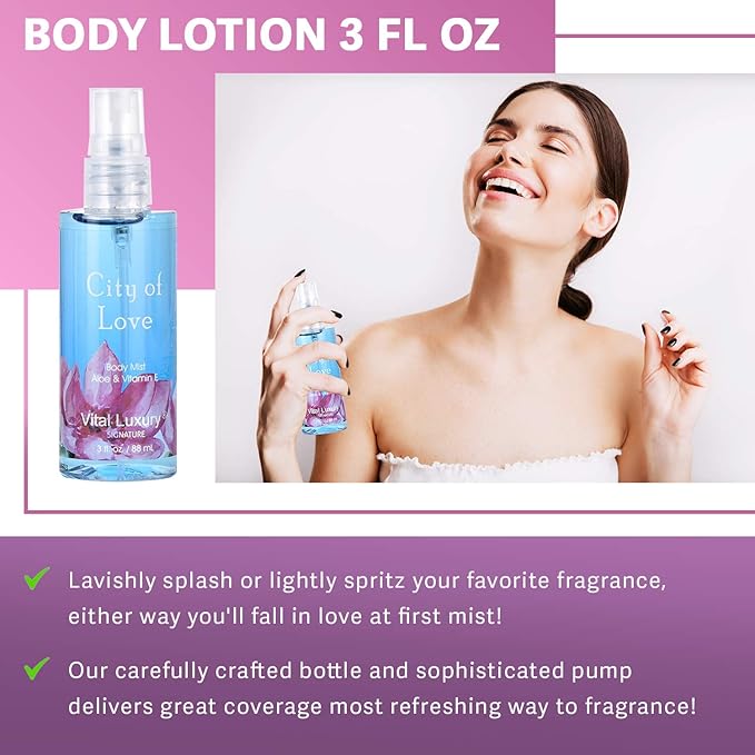 Bath & Body Care Travel Set - Home Spa Set with Body Lotion, Shower Gel and Fragrance Mist, Personal Body Care Travel Set (City of Love) - Bloomnest