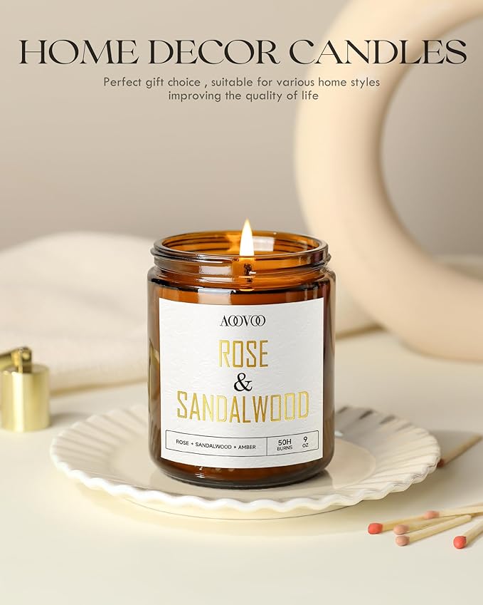 AOOVOO Rose Sandalwood Candles - 9 oz Scented Candles, Aromatherapy Candle, Soy Candle for Home Scented - Bloomnest