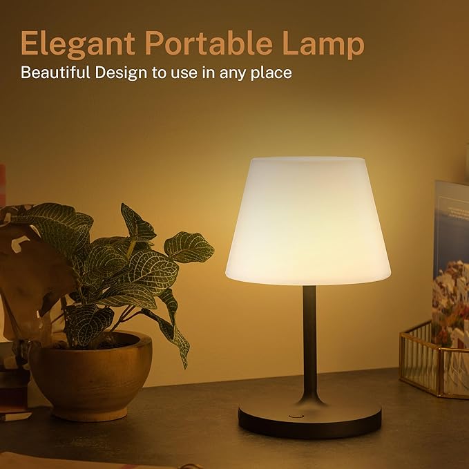 Cordless Lamp, 5000mAh Battery Operated Rechargeable Table Lamp with Power Bank, Touch Dimmable 3 Color Temperatures, IP44 Waterproof Shower Lamp for Kitchen, Bathroom, Indoor Or Outdoor Use 9.6in - Bloomnest