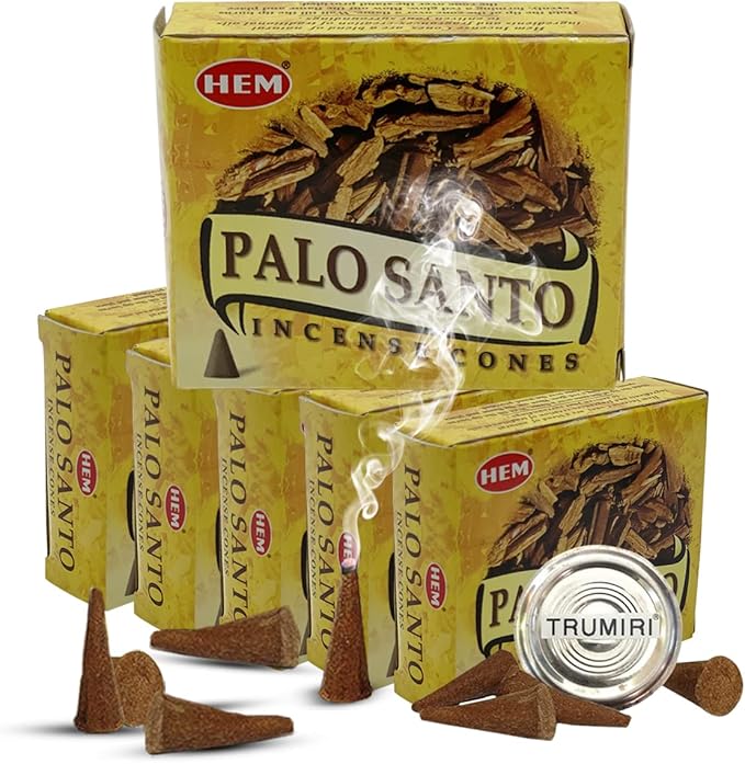 Palo Santo Incense Cones and Burner Holder Bundle from Hem Incense Trumiri for Smudging and Aroma - Pack of 6 (Approx 60 Cones) TRUMIRI