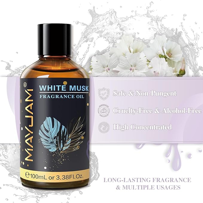 MAYJAM 100ML/3.38FL.OZ White Musk Fragrance Oils with Glass Dropper, Essential Oils for Diffusers for Home, Long Lasting Scented Oils for Diffusers Soap Candle Making - Bloomnest