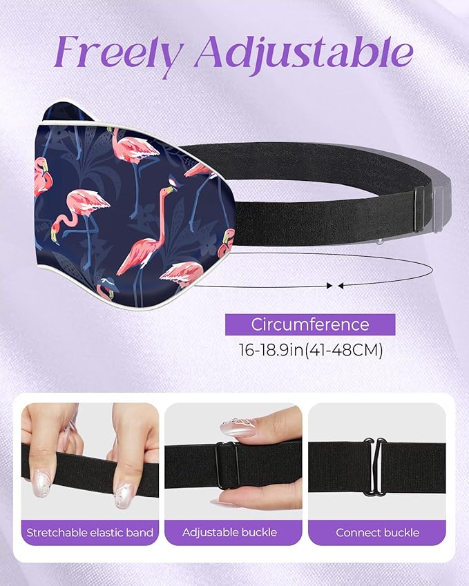 Sleep Mask for Kids - Cute Kawaii Cartoon Silk Sleeping Mask with Adjustable Strap Soft Smooth Light Eye Mask for Sleeping Silk Kids Eye Cover for Boys Girls Teens, BU PK Flamingos - Bloomnest