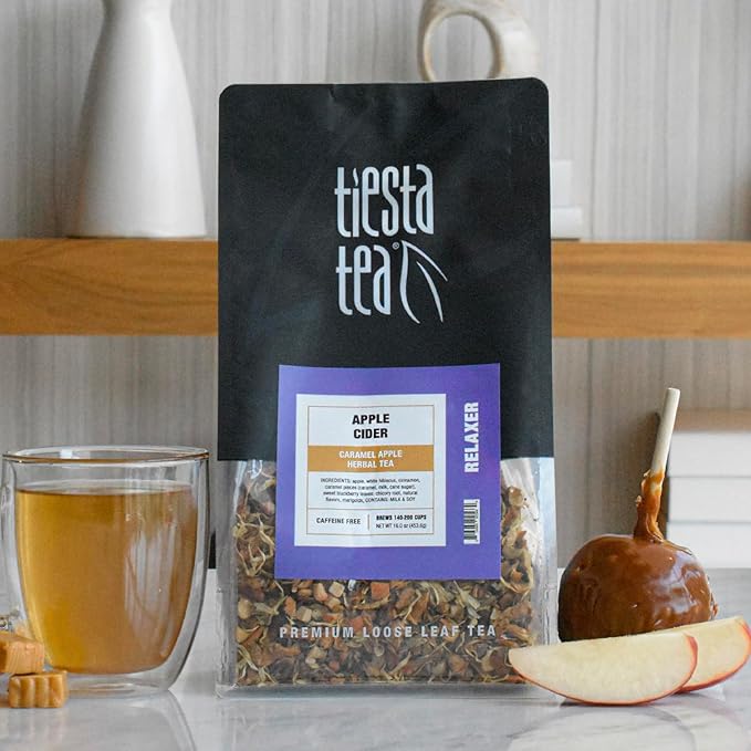 Tiesta Tea - Apple Cider, Loose Leaf, Caramel Apple Herbal Tea, Non-Caffeinated Herbal Blend, Make Hot or Iced, Brews Up to 140-200 Cups, 16 oz Resealable Bulk Pouch - Bloomnest