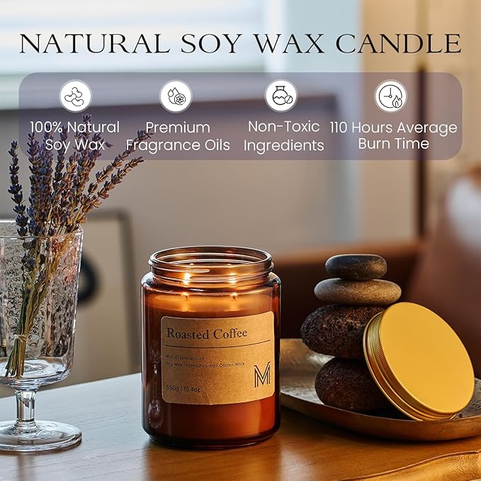 M&SENSE Roasted Coffee Home Scented Candle | 19.4oz, 117-Hour Burn | Natural Organic Soy Wax | Long-Lasting for Stress Relief and Gifting | for Bedroom，Relaxing SPA，Office - Bloomnest