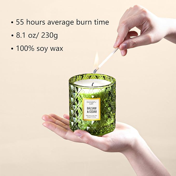 Chloefu LAN Balsam & Cedar Scented Candle Christmas Candles Gift, Christmas Festival Gifts, Large Luxury Scented Soy Jar Candles with up to 55 Hour Long Lasting, Highly Scented, 8.1oz - Bloomnest