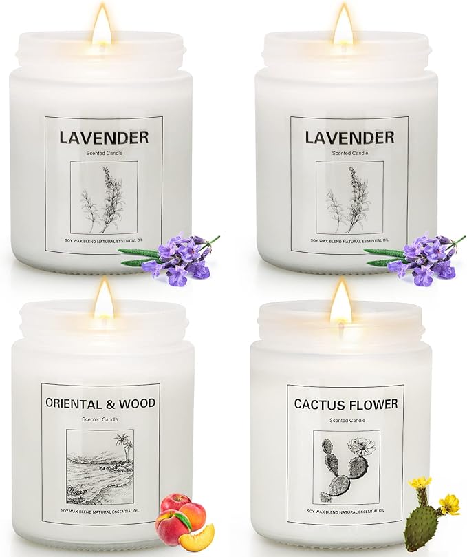 4 Pack Candles for Home Scented, Lavender Candle Set, Aromatherapy Jar Candle for Home, 28 oz 200 Hour Long Lasting, Natural Soy Wax Candles Gifts Set for Women, Birthday, Valentine, Anniversary - Bloomnest