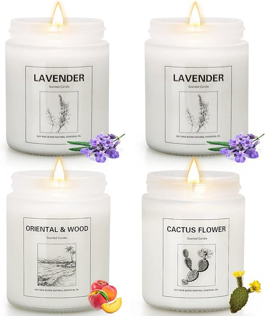 4 Pack Candles for Home Scented, Lavender Candle Set, Aromatherapy Jar Candle for Home, 28 oz 200 Hour Long Lasting, Natural Soy Wax Candles Gifts Set for Women, Birthday, Valentine, Anniversary - Bloomnest